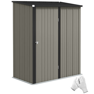 5' x 3' Outdoor Storage Shed, Steel Garden Shed with Single Lockable Door, Tool Storage Shed for Backyard, Grey