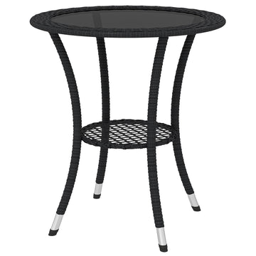 Outdoor Rattan Dining Table, Patio Wicker Round Coffee Table with 2-Tier Storage Shelf, Black