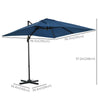 8' x 8' Square Patio Hanging Offset Umbrella with 360° Rotation, Aluminum Outdoor Cantilever Parasol with Crank & Tilt, Sun Canopy Shelter with Cross Base, Dark Blue