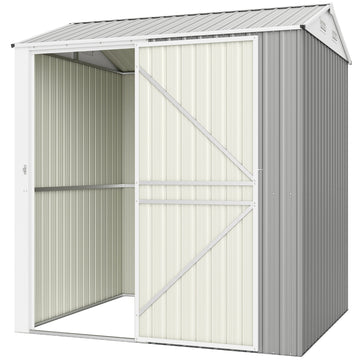 7' x 6' Tall Outdoor Storage Shed, Waterproof Metal Garden Shed with Gloves, Lockable Door, Silver, Grey