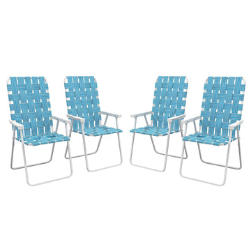 Set of 4 Folding Patio Chairs, Portable Chair Set with Armrests for Camping, Garden, Pool, Beach, Backyard, Blue