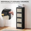 4 Drawer Filing Cabinet with Lock, Boho File Cabinet for A4 Letter Size Files with Decorative Rattan Accents, Black