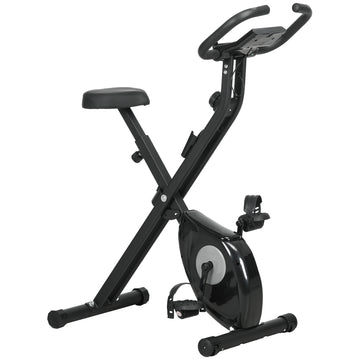 Soozier Foldable Exercise Bike Indoor Stationary Bike w/ 8-Level Magnetic Resistance LCD Screen Phone Holder for Home Gym Black