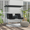 2-Seater Outdoor Porch Swing with Adjustable Canopy and Table, Patio Swing Chair for Garden, Poolside, Backyard, Black