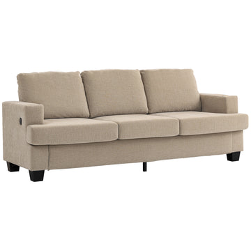 3 Seater Sofa with USB Ports & Cup Holders, Chenille-Feel Upholstered Couch for Living Room