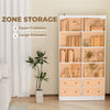 Bookshelf with 8 Cubbies and 4 Drawers, 5-Tier Double Wide Bookcase with Storage, Standing Book Cabinet, White