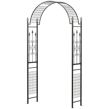 7.5 ft Steel Garden Arch, Outdoor Trellis Arbor with Scrollwork for Climbing Plants, Wedding Arch, Black