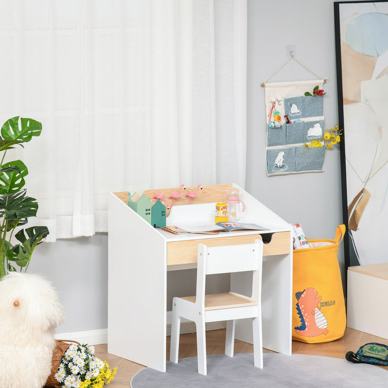 2 Pieces Kids Desk and Chair Set with Storage Pull-Out Drawer for 6-10 Years, Writing, Reading, Drawing
