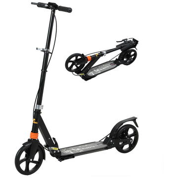 Qaba Foldable Kids Scooter with 4 Adjustable Heights, Double Brakes, and Shock Absorption for Ages 6-12, Black