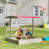 Kids Sandbox with Cover Kitchen Playset Toys, Wooden Sand Box with Seat, Storage, for 3-7 Years Old, Grey