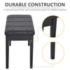 Classic Piano Bench Stool, PU Leather Padded Keyboard Seat with Rubber Wood Legs and Music Storage Compartment, Banded Seat, Black