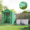 Greenhouse with Raised Garden Bed, Galvanized Metal Planter Box with PE Cover, Roll Up Door, 56