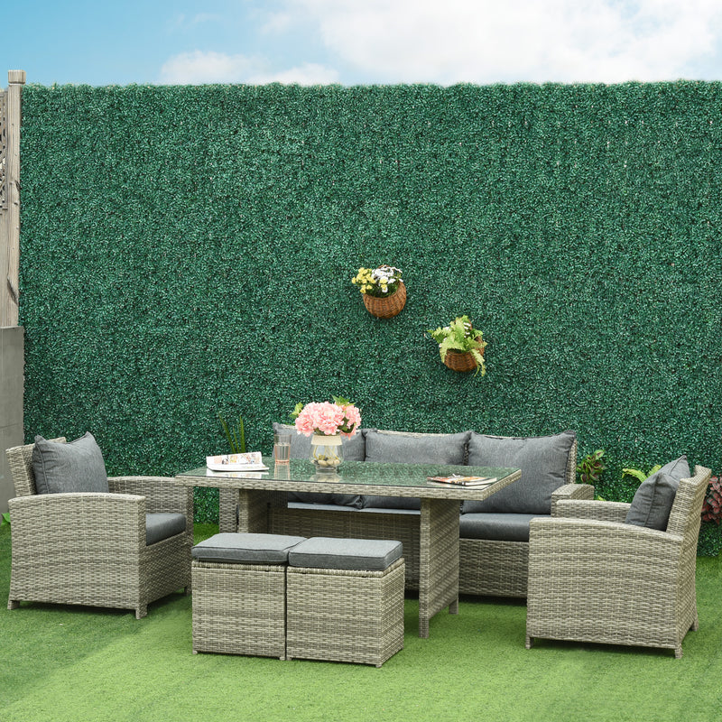 6 Pcs Patio Furniture Set, Rattan Outdoor Furniture Set with 3 Seater Sofa, Armchairs, Footstools and Table, Dark Grey