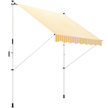 10x5ft Manual Retractable Awning, Patio Sun Shade Canopy Shelter with 5.6-9.2ft Support Pole, Water Resistant UV Protector, for Window, Door, Porch, Deck, Yellow