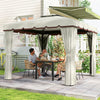 10' x 10' Deck Gazebo with Curtains & Mesh Screen Drapes, Double Roof Canopy Polyester Shade for Backyard Garden, Cream White