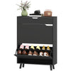 Narrow Shoe Cabinet for Entryway with 2 Flip Drawers, Top Drawer and Adjustable Shelves for 12 Pairs of Shoes, Black