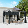 10' x 13' Pergola with Retractable Canopy and Curtains, UPF30+ Sun Shade Shelter for Grill, Garden, Backyard, Deck, Dark Grey