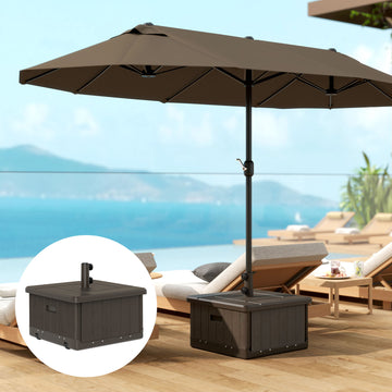 3-in-1 Outdoor Umbrella Base with Wheels and Handles, End Table, Flower Box Planter with Hole, 176 lbs. Capacity, Brown