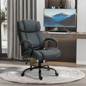 Linen Computer Desk Chair, Executive Office Chair with Spring Padding and Swivel Wheels, Charcoal Grey