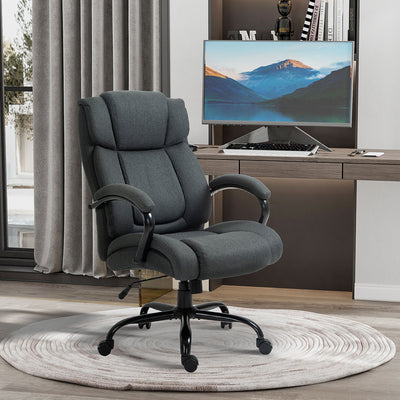 Linen Computer Desk Chair, Executive Office Chair with Spring Padding and Swivel Wheels, Charcoal Grey