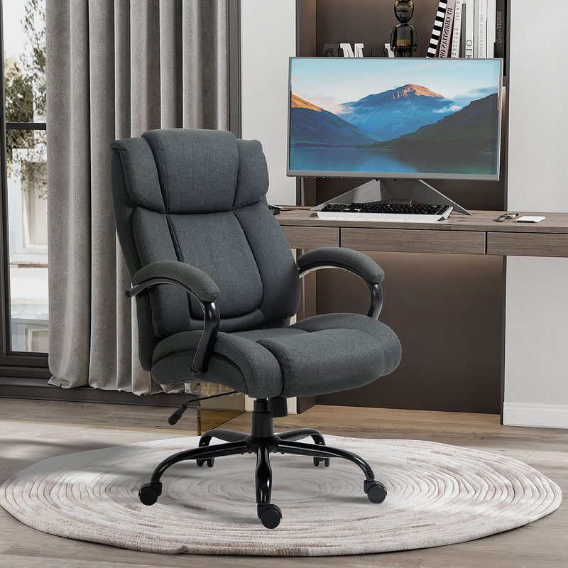 Linen Computer Desk Chair, Executive Office Chair with Spring Padding and Swivel Wheels, Charcoal Grey
