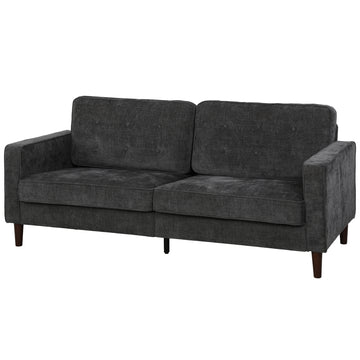 3 Seater Sofa Upholstered with Padded Cushion Modern Button Tufted Couch with Wood Legs, Dark Grey