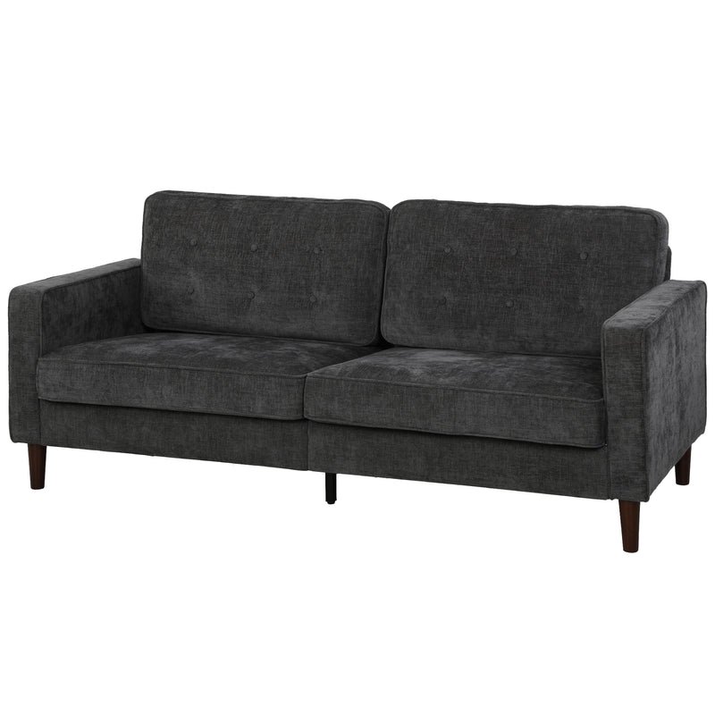 3 Seater Sofa Upholstered with Padded Cushion Modern Button Tufted Couch with Wood Legs, Dark Grey