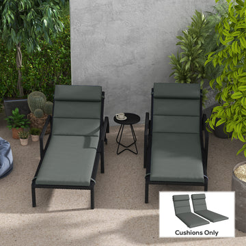 Patio Chaise Lounge Chair Cushions Replacement Sun Lounger Pads with Headrest and Ties, Set of 2, Grey