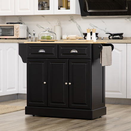 Kitchen Island with Storage Rolling Kitchen Serving Cart with Rubber Wood Top Towel Rack Storage Drawer Cabinet