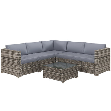 4 Pieces Rattan Wicker Outdoor Conversation Furniture Set w/ Corner Sofa Loveseats Coffee Table Cushions