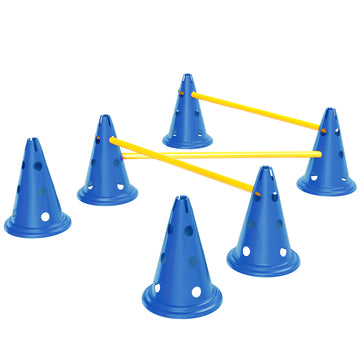 Dog Agility Hurdle Cone Set, Adjustable Obstacle Course Equipment with 6 Cones & 6 Poles, Carry Bag, Blue