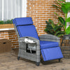 Outdoor Recliner Chair with Adjustable Backrest, Cushion, Side Tray, Dark