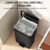 Garbage Bin, Soft-Close Trash Can with Foot Pedal, 5 Gallon (20 L) Garbage Can with Removable Inner Bucket, Black
