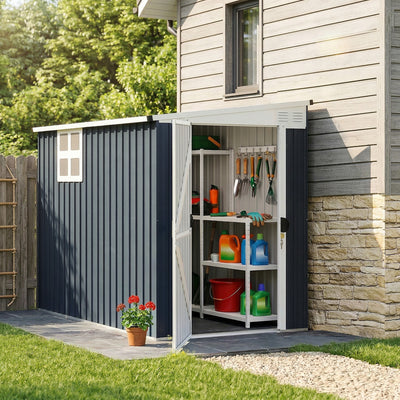 4' x 8' Outdoor Storage Shed, Metal Garden Shed with Window, 2 Vents and Lockable Door for Backyard, Garden, Patio