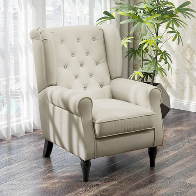 Fabric Accent Chair, Button Tufted Armchair, Upholstered Modern Living Room Chair, Wingback Chair with Wood Legs, Rolled Arms, Thick Padding for Bedroom