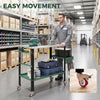 2Tier Rolling Tool Cart with Wheels, Lockable Steel Heavy Duty Cart with Side Tray, Silver & Green