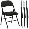 Set of 4 Metal Foldable Chairs, Linen Fabric Padded Folding Chairs with Cushion Seat and Open Back for Indoor, Black