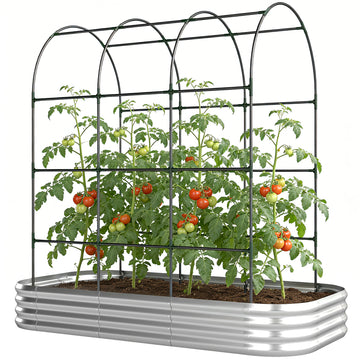 Galvanised Raised Garden Bed with Arched Trellis, 7 x 4 x 7ft Metal Outdoor Planter Box with Open Bottom