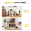reestanding Dog Gate, Wooden Foldable Pet Gate with 4 Panels, Walk-Through Door, Support Feet, Non-Slip Mats