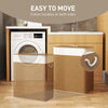 Double Laundry Basket with Lid, 100L Bamboo Laundry Hamper with Rope Handles and Removable Bags, Brown