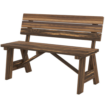 Wooden Garden Bench for Outdoor, 2-person Patio Bench, Loveseat Furniture, Carbonized