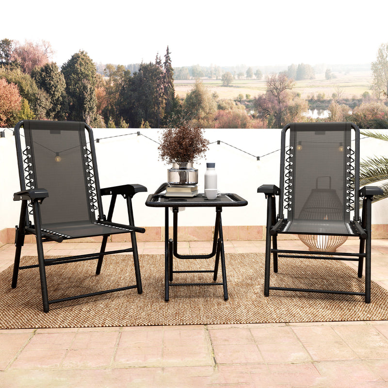 3 Pieces Patio Bistro Set, Outdoor Folding Table and Chairs Set, Metal Patio Furniture Set with Cup Holders
