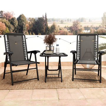 3 Pieces Patio Bistro Set, Outdoor Folding Table and Chairs Set, Metal Patio Furniture Set with Cup Holders