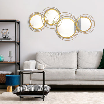 Metal Wall Art Gold Frame Circle Bathroom Mirror Decor Home Hanging Wall Sculptures for Living Room Bedroom Dining Room, 42.25