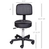 PU Leather Adjustable Rolling Stool, Round Swivel Drafting Stool with Back, Wheels, Black