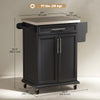 Kitchen Island with Stainless Steel Top, Rolling Kitchen Cart on Wheels with Storage Drawer, Cabinet, Towel Rack and Spice Rack (Black)