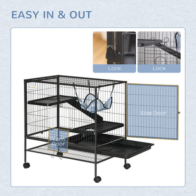 Small Animal Cage with Hammock, 3-Tier Ferret Cage Removable Tray