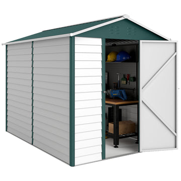 9' x 6' Garden Shed, Outdoor Storage Patio Shed w/ Sloped Roof, Lockable Door for Patio Lawn, Green, White And Green