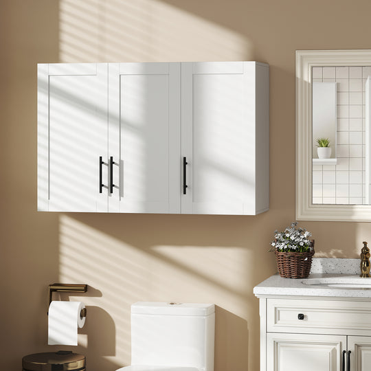 Modern Medicine Cabinet Wall Mounted, Bathroom Wall Cabinet with 3 Doors and Adjustable Shelves, White