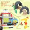 Qaba 79Pcs Wooden Train Set Mine Themed with Crane, Helicopter, Track & Accessories, for Boys & Girls 3+ Years Old